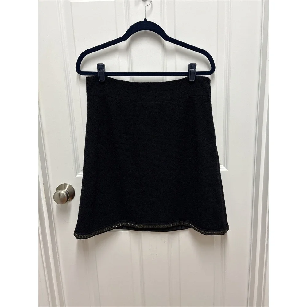 Kate Spade Black Tweed Chain Link Hem Pencil Mini Skirt‎ Wool Blend - Size 12